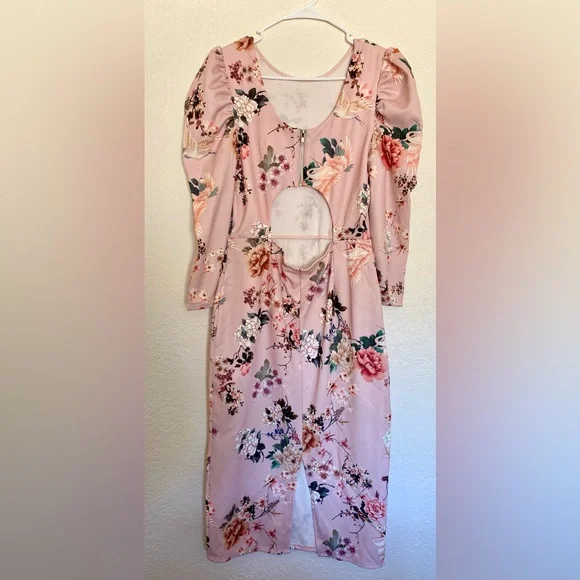 chinese dress ladies Rent ASOS DESIGN Long Sleeve Mini Dress With Neck Ties And Corsage In Pink  Floral Print main image 0